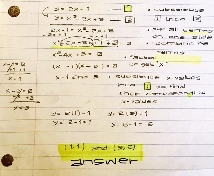 Solve the simultaneous equation y=2x-1 y=x^2-2x+2-example-1