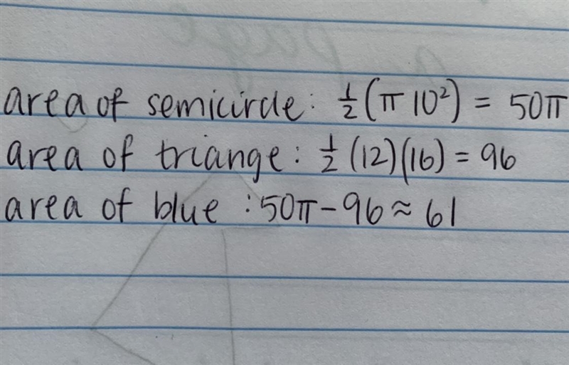 The semicircle below has diameter $20$. Find the area of the blue region.-example-1