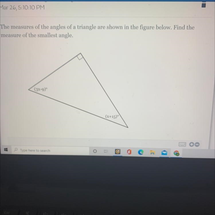 I NEED HELP FAST PLEASE! The measures of the angles of a triangle are shown in the-example-1