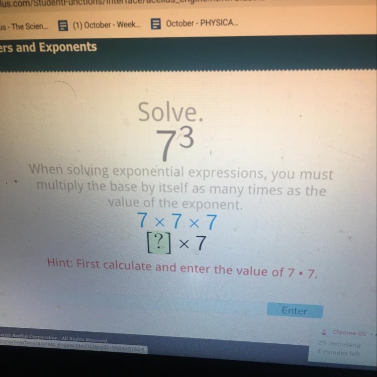 US Solve. 73 When solving exponential expressions, you must multiply the base by itself-example-1