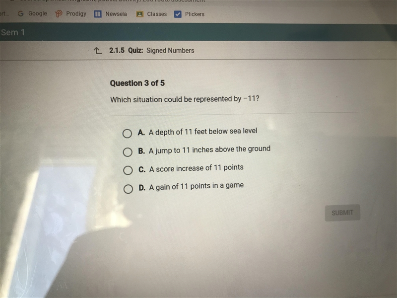 Which situation could be represented by -11?-example-1