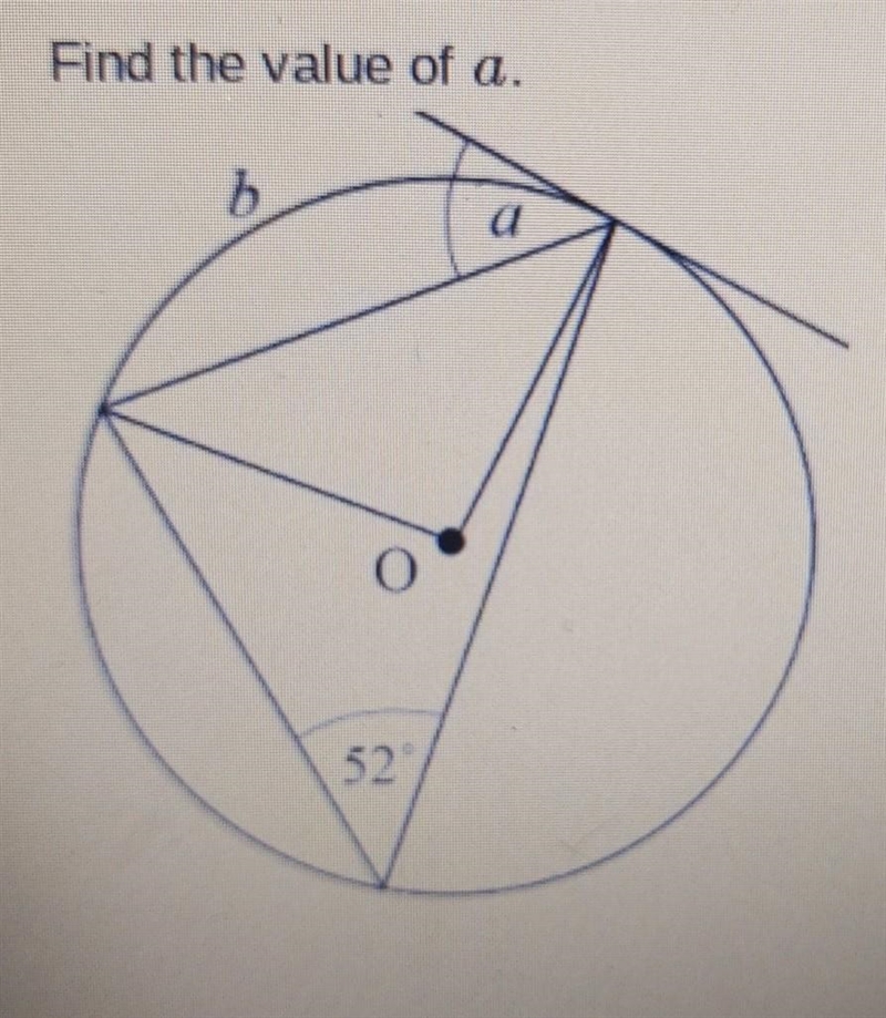 Find the value of a. A. 57 B. 104 C. 26 D. 52​-example-1