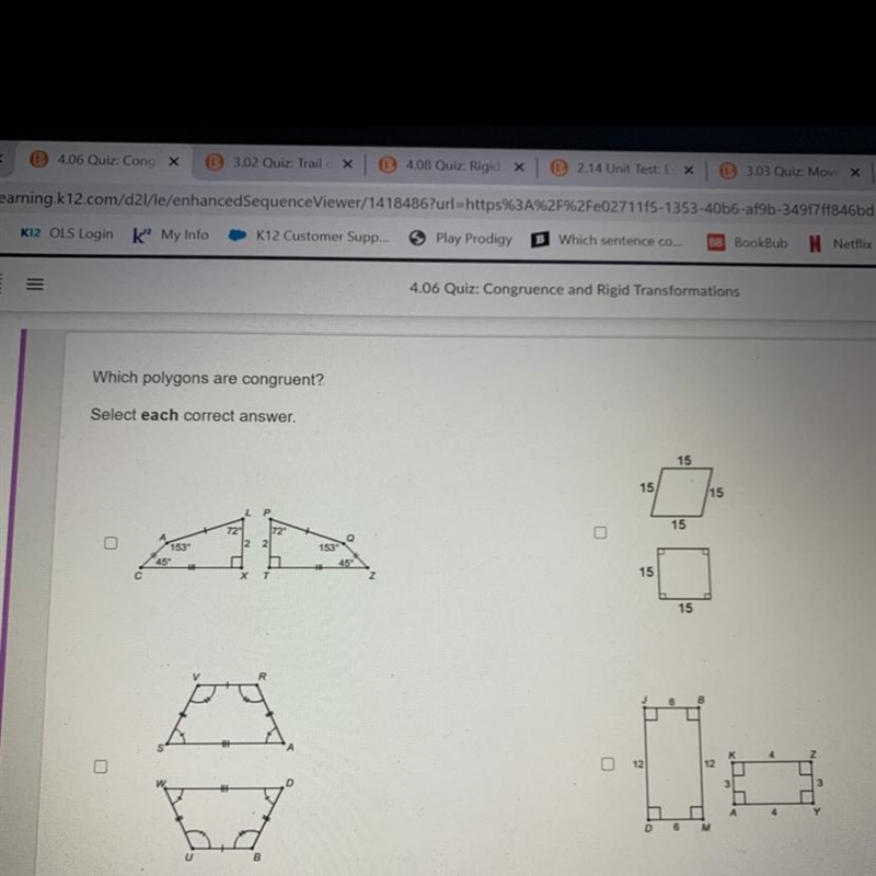 WHICH polygons are congruent Select each correct answer-example-1