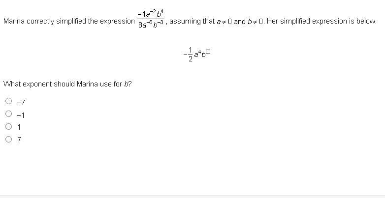 Marina correctly simplified the expression StartFraction negative 4 a Superscript-example-1