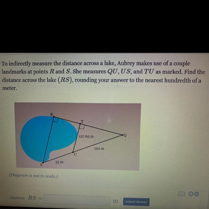 To indirectly measure the distance across a lake, Aubrey makes use of a couple landmarks-example-1