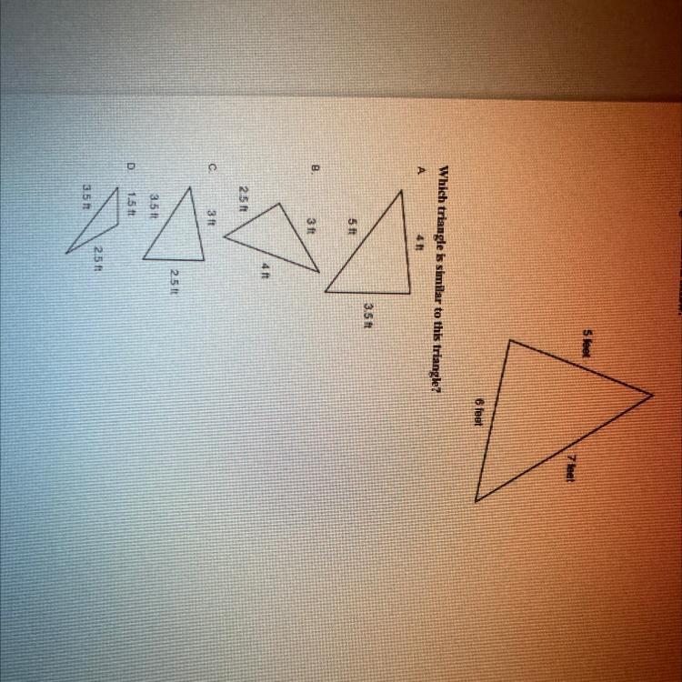 A triangle is shown below. Which triangle is similar to this triangle?-example-1