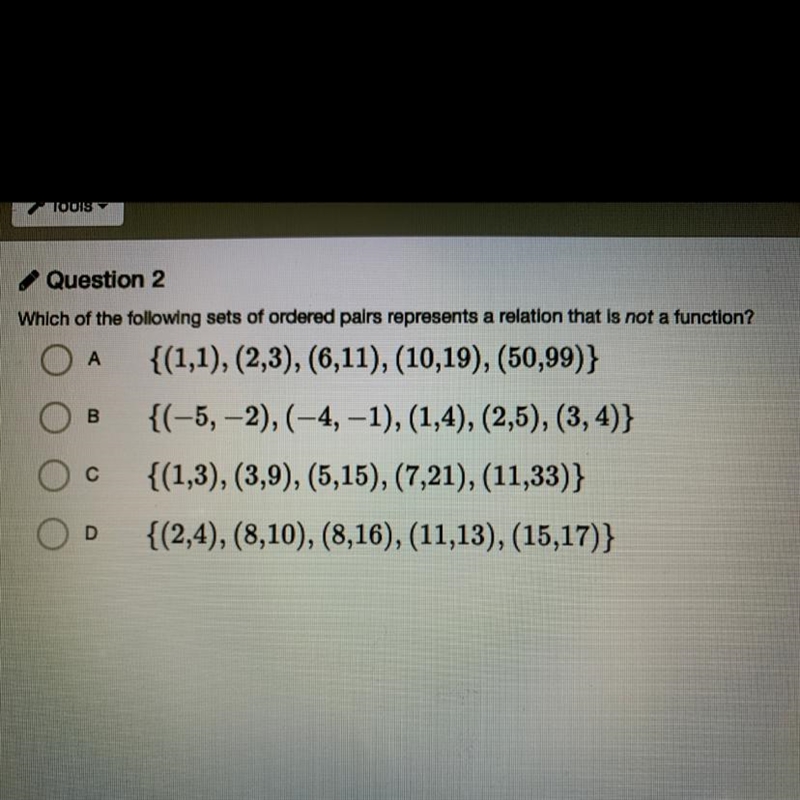 Question 2 Which of the following sets of ordered pairs represents a relation that-example-1