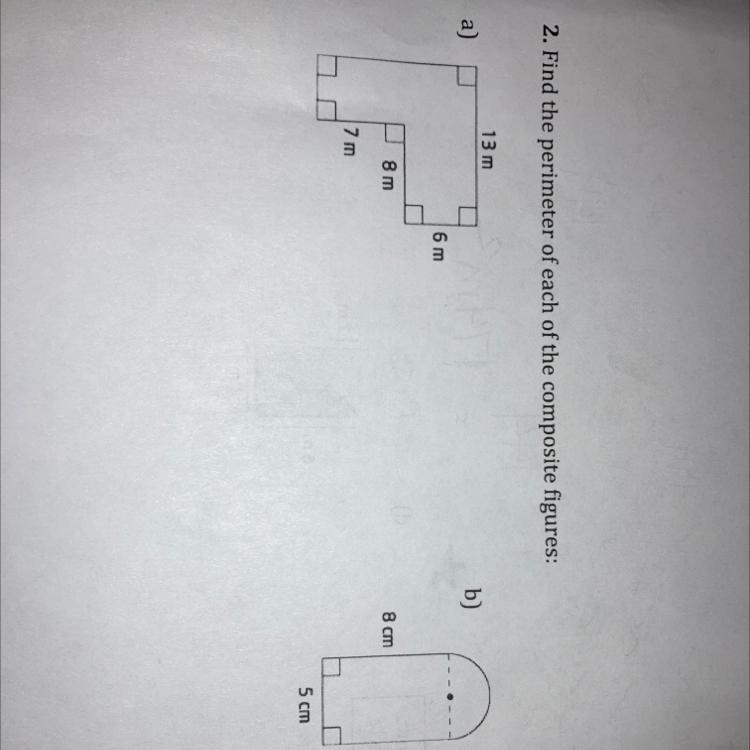 2. Find the perimeter of each of the composite figures: please explain how you got-example-1