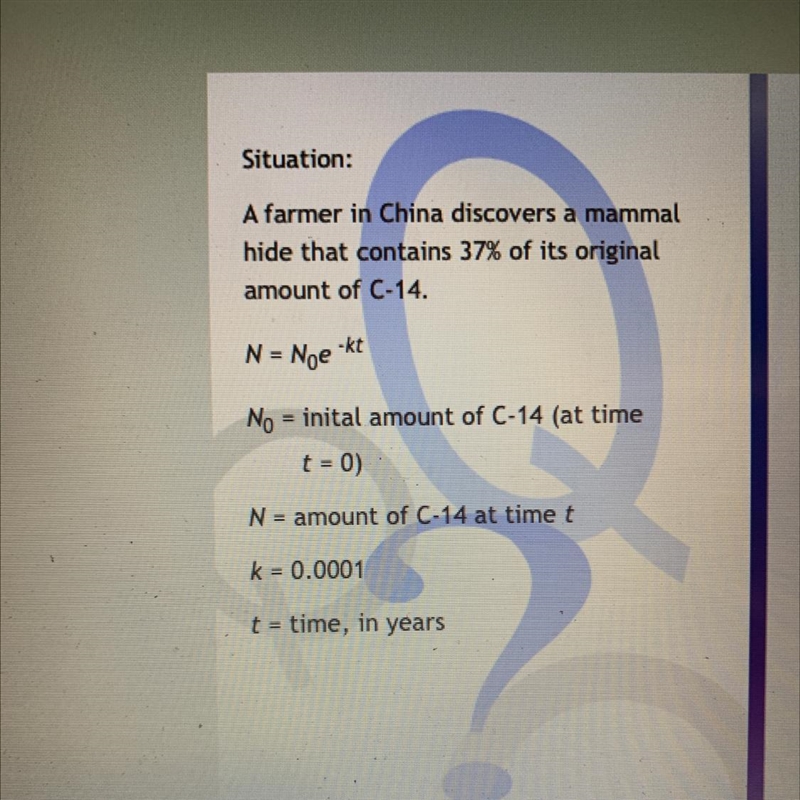 A farmer in China discovers a mammal hide that contains 37% of its original amount-example-1