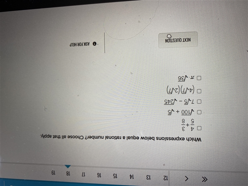 Which expression below equals a rational number, choose all that apply. Please help-example-1