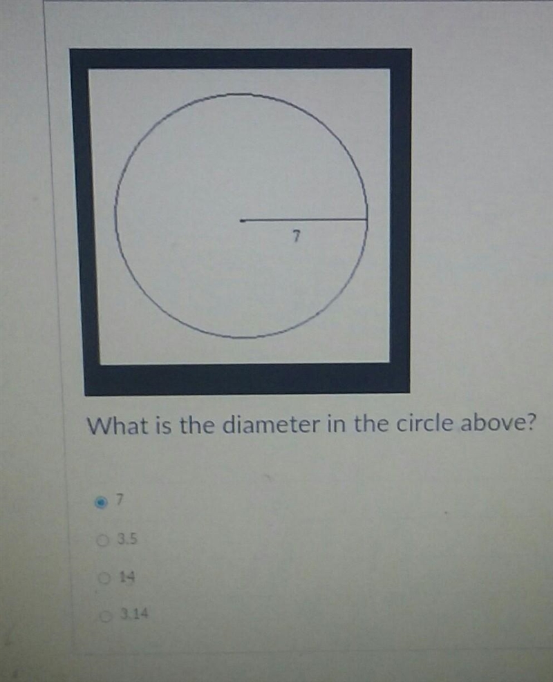 What is the diameter in the circle above 7 3.5 14 3.14​-example-1