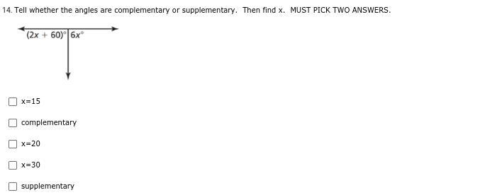 PLEASE HELP ME . Tell whether the angles are complementary or supplementary. Then-example-1