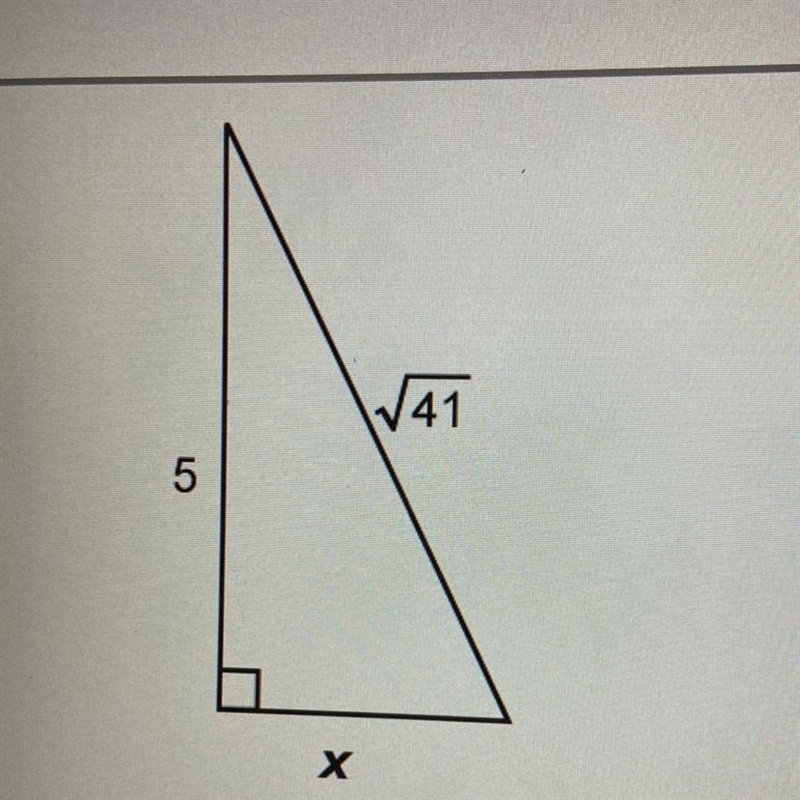 Use the Pythagorean Theorem to find the measure of the missing side in the right triangle-example-1