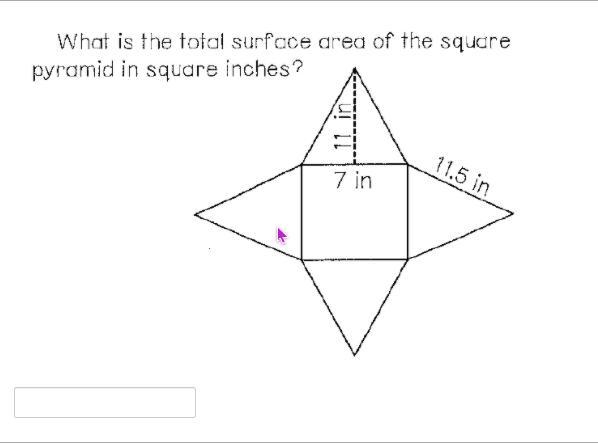 WHAT IS THE TOTAL SURFACE AREA OF THE SQUARE PYRAMID BELOW!?!??!?!-example-1