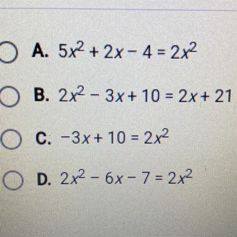 After being rearranged and simplified, which equation cannot be solved using the quadratic-example-1