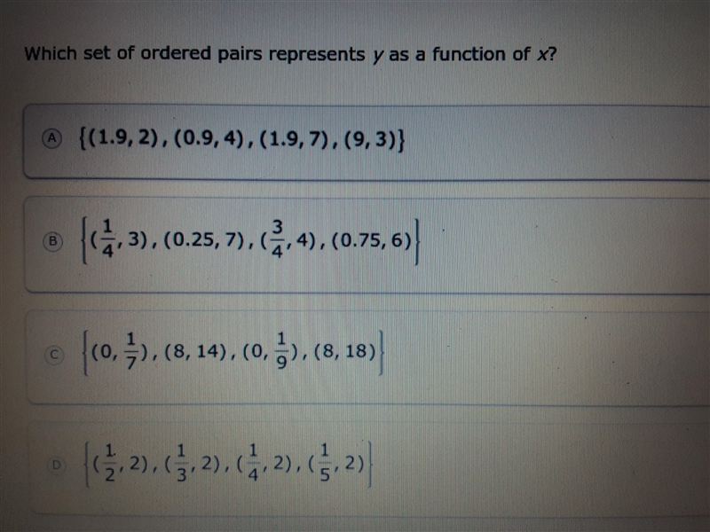 Which set of ordered pairs represents y as a function of x?-example-1