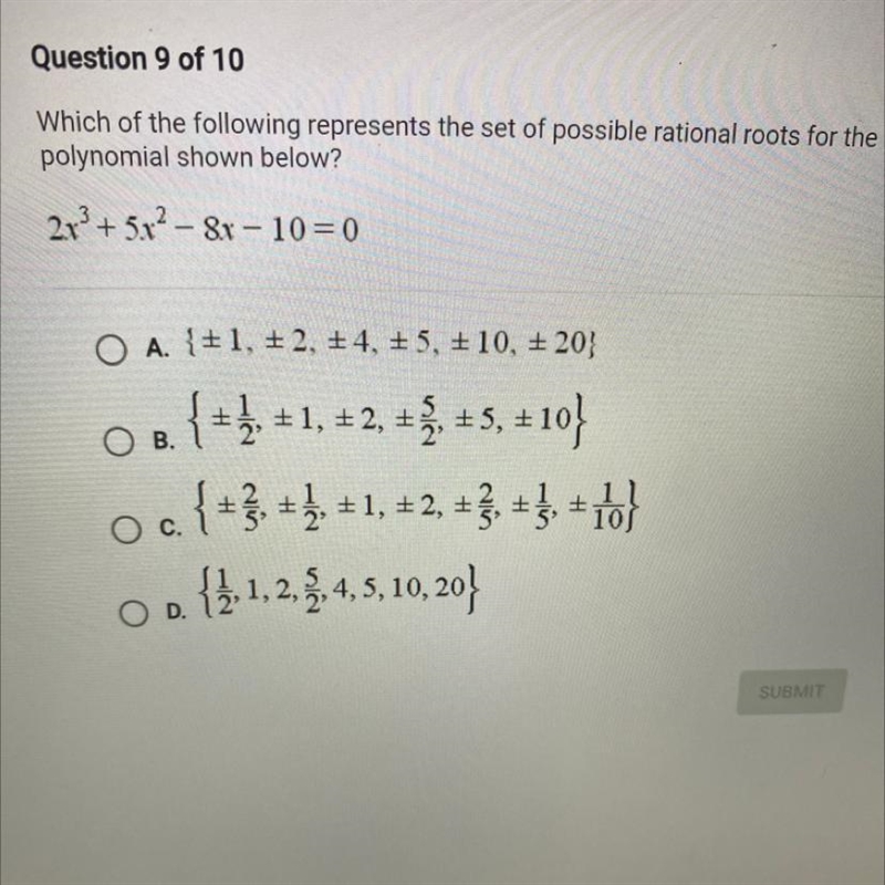 Which of the following represents the set of possible rational routes for the polynomial-example-1