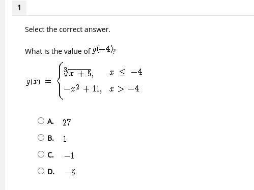 Select the correct answer. What is the value of g(-4) ?-example-1