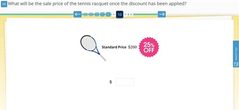 1. What will be the sale price of the tennis racquet once the discount has been applied-example-1