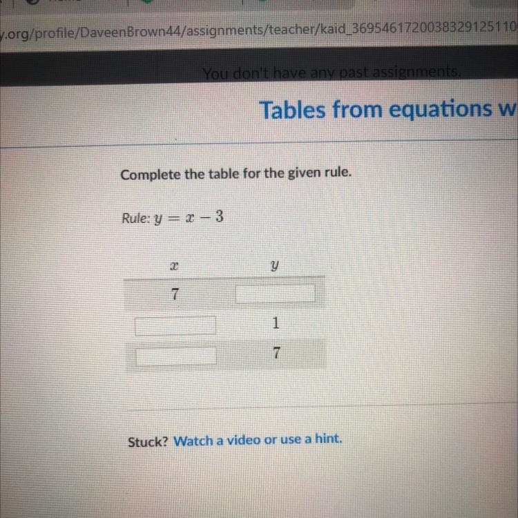 Complete the table for the given rule. Rule: y = 2 – 3 7. 1 7-example-1