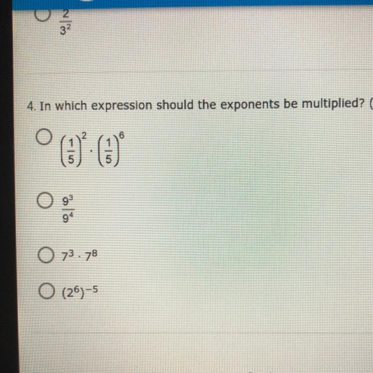 In which expression should the exponents be multiplied PLEASE HELP MEEEEE :(-example-1