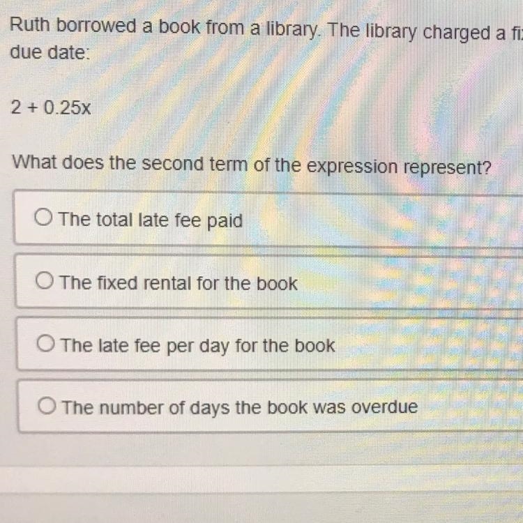 Ruth borrowed a book from the library. The library charged a fixed rental for the-example-1