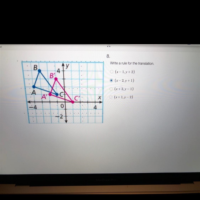 Write a rule for the translation A- (x-1,y+2) B- (x-2,y+1) C- (x+2,y-1) D- (x-1,y-example-1