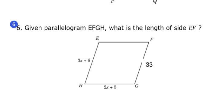 Given parallelogram efgh what is the length of side ef-example-1