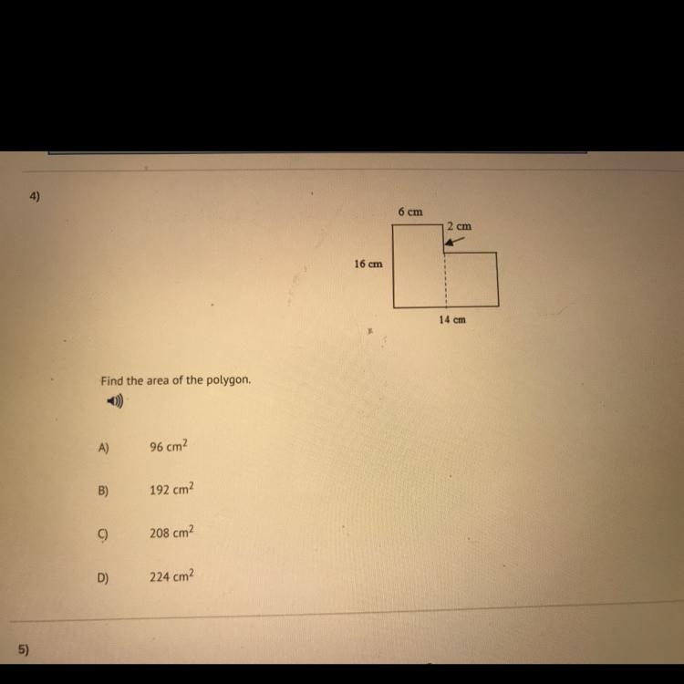 Find the area of the polygon A) 96 m2 B) 192 m2 C) 208 m2 D) 224 m2-example-1