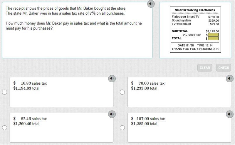 The receipt shows the prices of goods that Mr. Baker bought at the store. The state-example-1