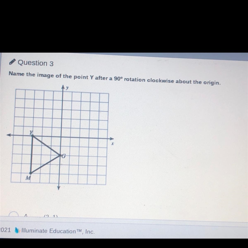 Name the image of the point y after 90 degrees rotation clockwise about the origin-example-1