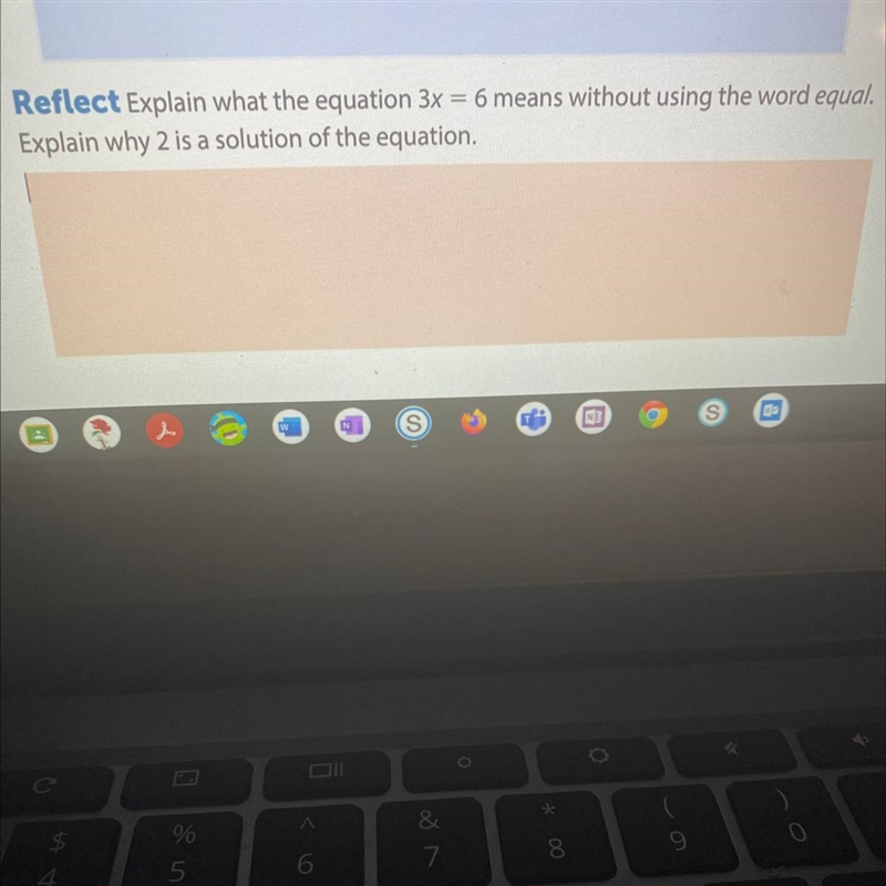 Explain what the equation 3x = 6 means without using the word equal. Explain why 2 is-example-1