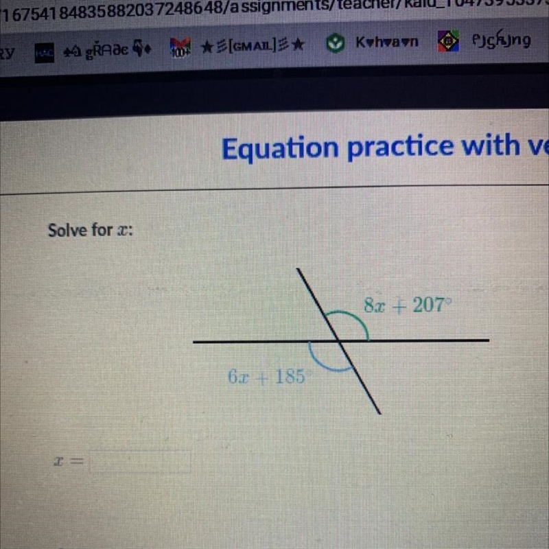 Equation practice with vertical angles solve for x-example-1