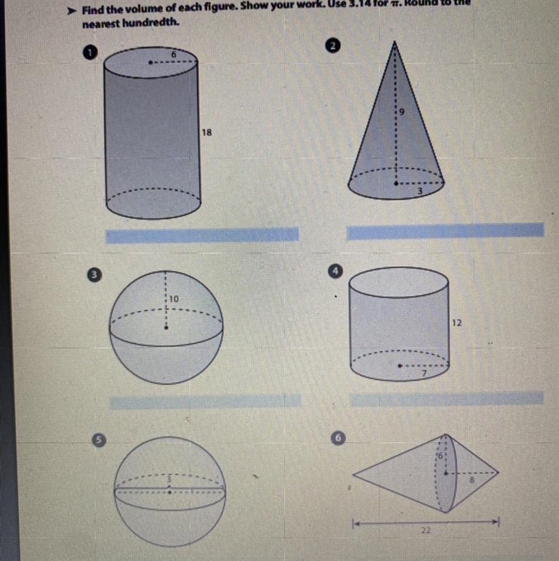 Find the volume of each figure.show your work. Use 3.14 for pi. Round to the nearest-example-1