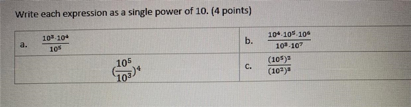 Write each expression as a single power of 10-example-1