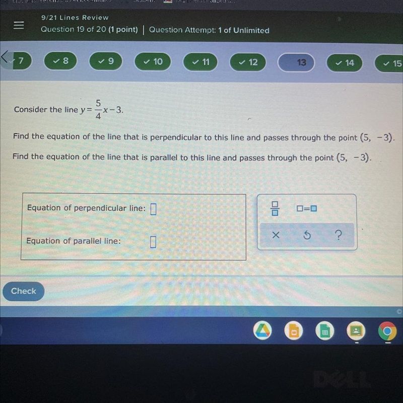 Please help ASAP Consider the line y=5/4x-3 Find the equation of the line that is-example-1