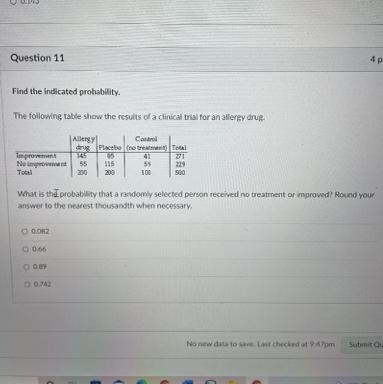 Find the indicated probability. The following table show the results of a clinical-example-1