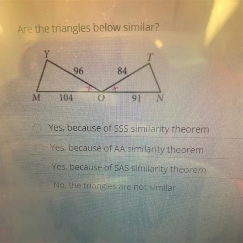 Are the triangle below similar-example-1