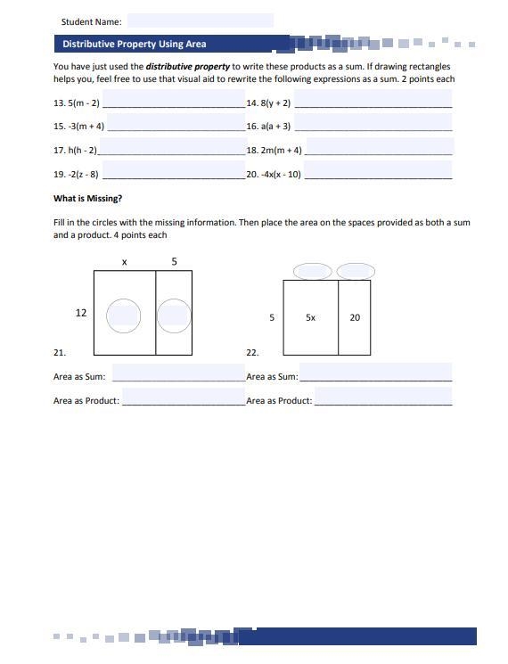 Lesson 7 Using Distributive Property Area Assignment. pls help-example-2