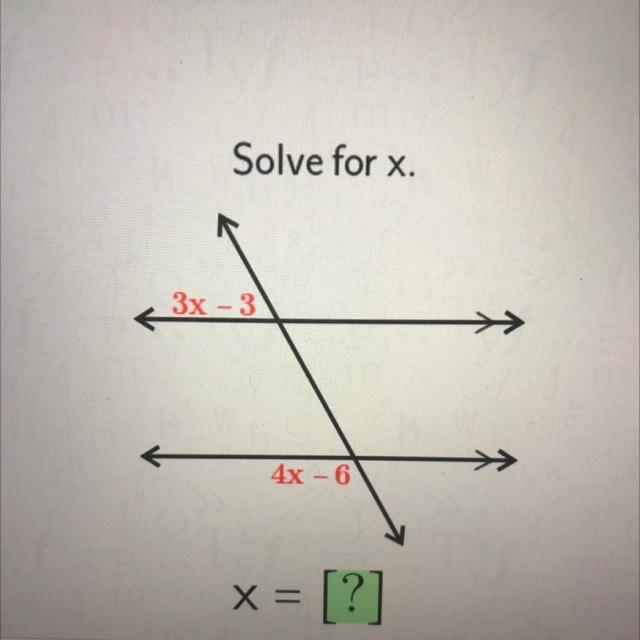 Solve for x. 3x - 3 4x - 6 X = = [?]-example-1