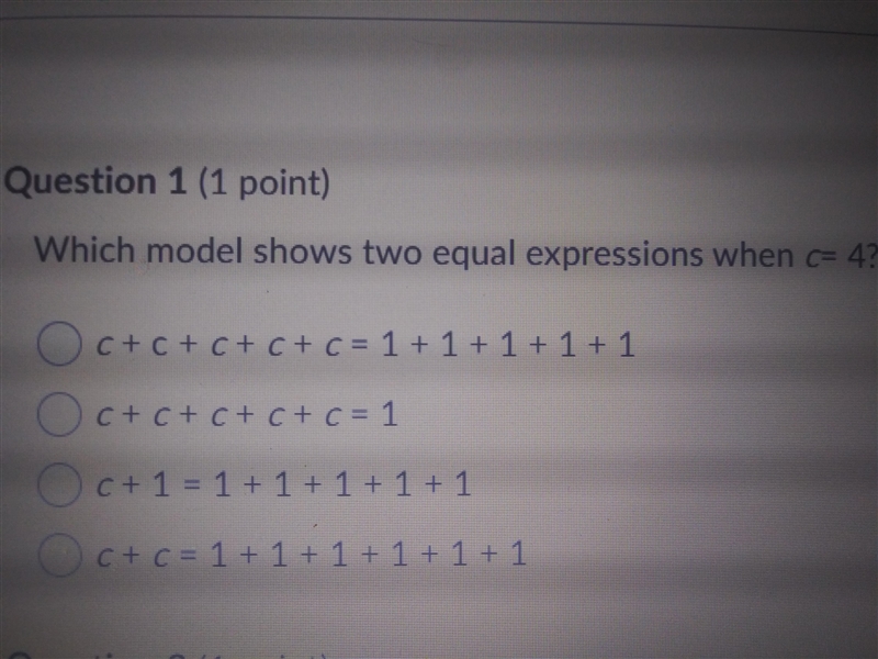 Which model shows two equal expressions when c= 4?-example-1