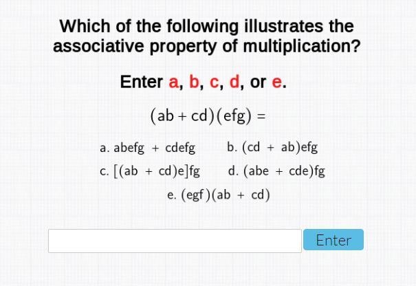 Which of the following illustrates the associative property of multiplication?-example-1