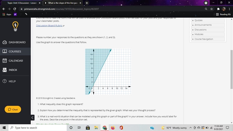 I need help asap What inequality does this graph represent? Explain how you determined-example-1