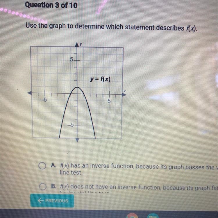 Use the graph to determine which statement describes fx).-example-1