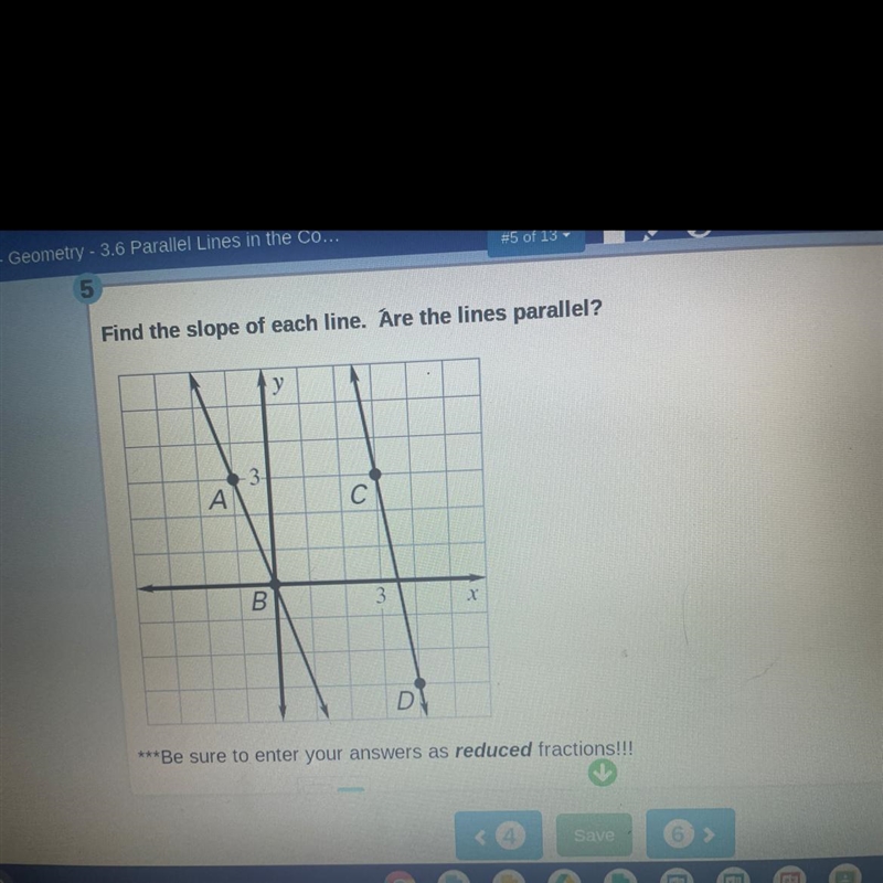 Find the slope of each line. Are they parallel?-example-1