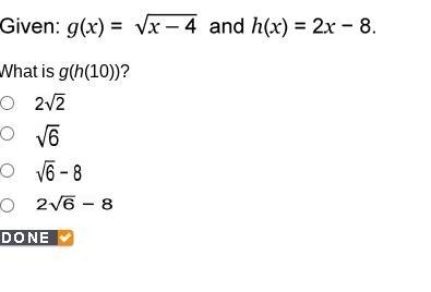 A lil help , What is g(h(10))?-example-1