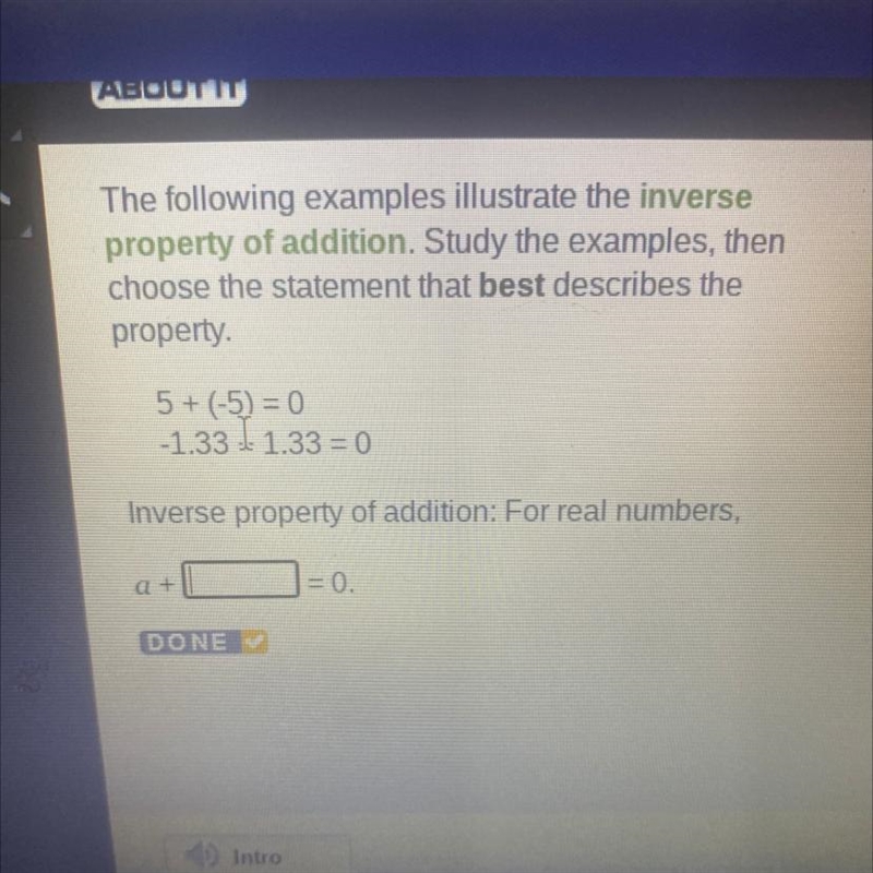 Inverse property of addition for real numbers-example-1