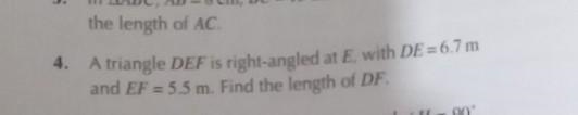 Please help me with this Pythagoras theorem.. A triangle DEF is right- angled at E-example-1