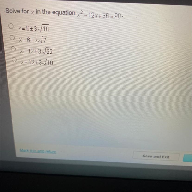 Solve for x in the equation x^2-12+36=80-example-1