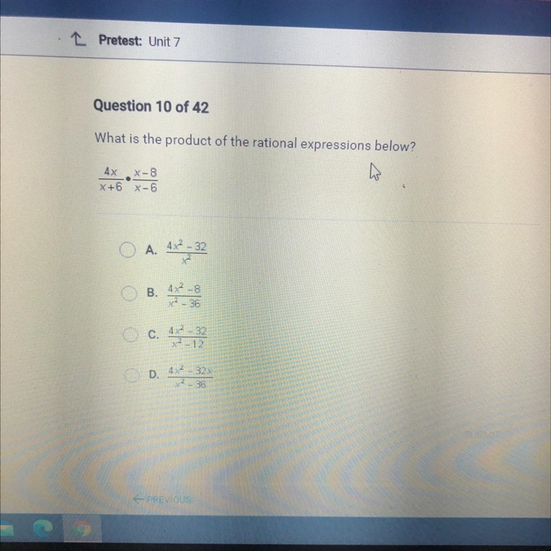 What is the product of the rational expressions below? 4x/x+6 /times x-8/x-6-example-1